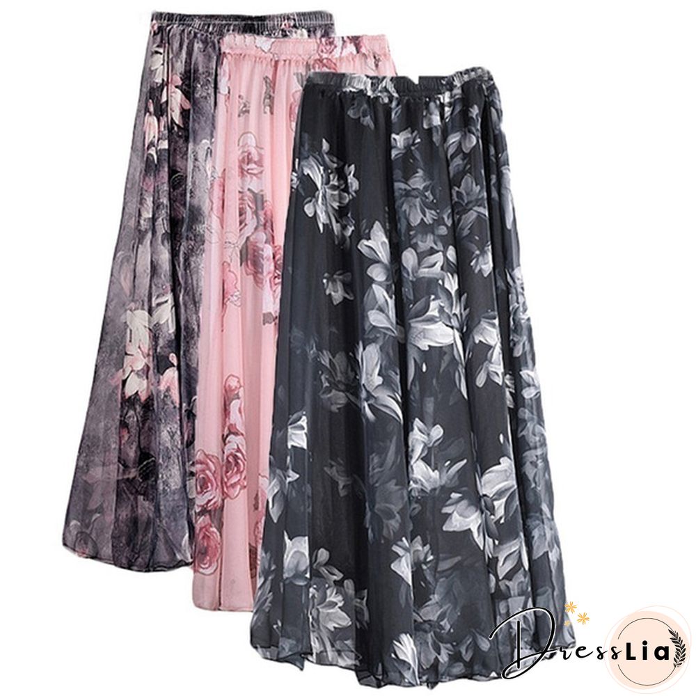 Women Boho Vintage Bohemia Chiffon Floral Printed Floor-Length Long Maxi Beach Dresses