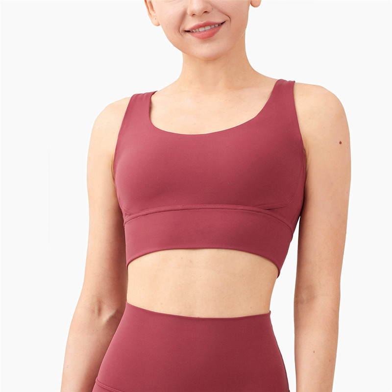 red sports bra with built in padding