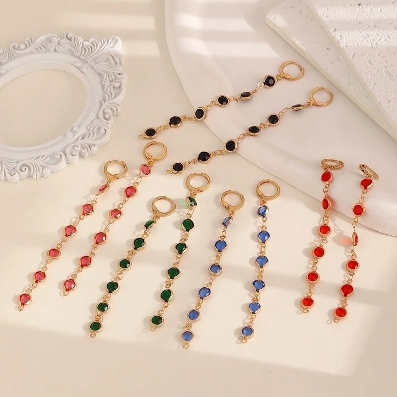 Fashionable  Colorful Glass Copper Chain Earrings Female Affordable Luxury Style Tassel Earring Ear Clip Earrings