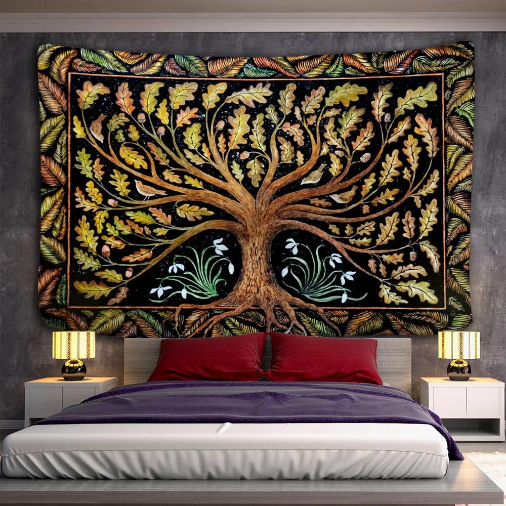 Tree of life Mushroom Forest Tapestry Wall Hanging Fairy Tale Castle Skeleton Bohemian Psychedelic Home Dormitory Dream Decor