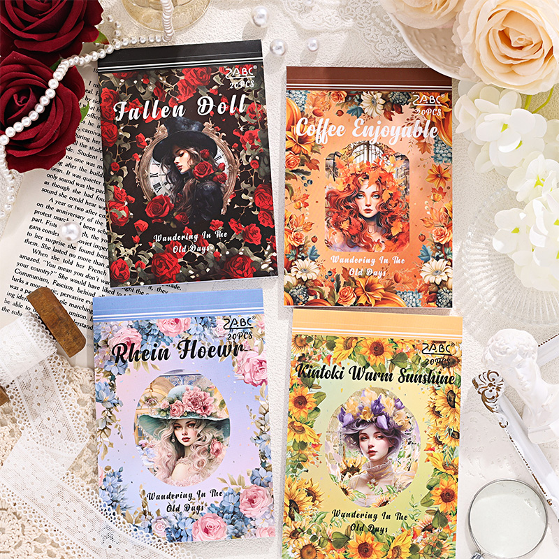 저널세이 루즈 올드 타임즈 시리즈 빈티지 캐릭터 플라워 PET 스티커북