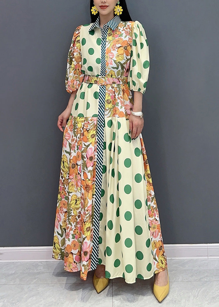 Peter pan Collar Pleated Coat Dress ( Green Orange Check) main image 1