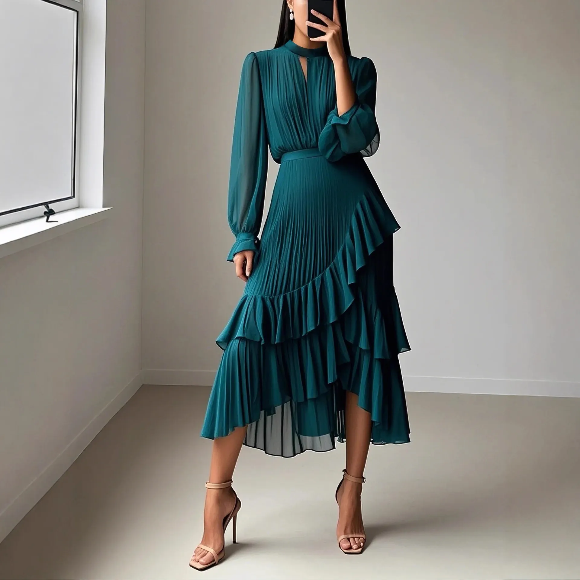 Women's Asymmetric Layered Ruffle Formal Party Dress