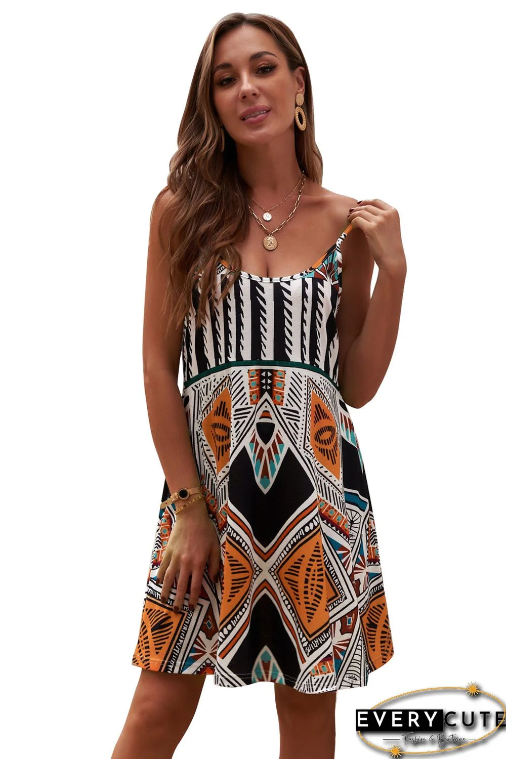 Multicolor Spaghetti Straps Boho Mini Dress