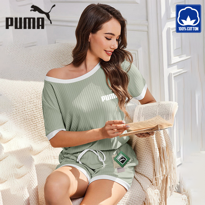 PUMA 2025 nové barevně sladěné pyžamo s krátkým rukávem, pohodlný oblek na domácí nošení