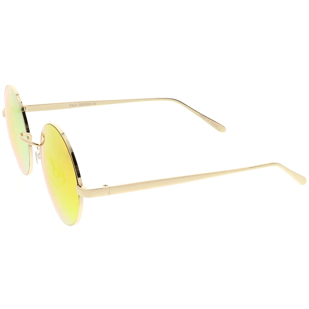 Premium Retro Round glasses With Metal Frame Slim Arms Colored Mirror Lens 52mm