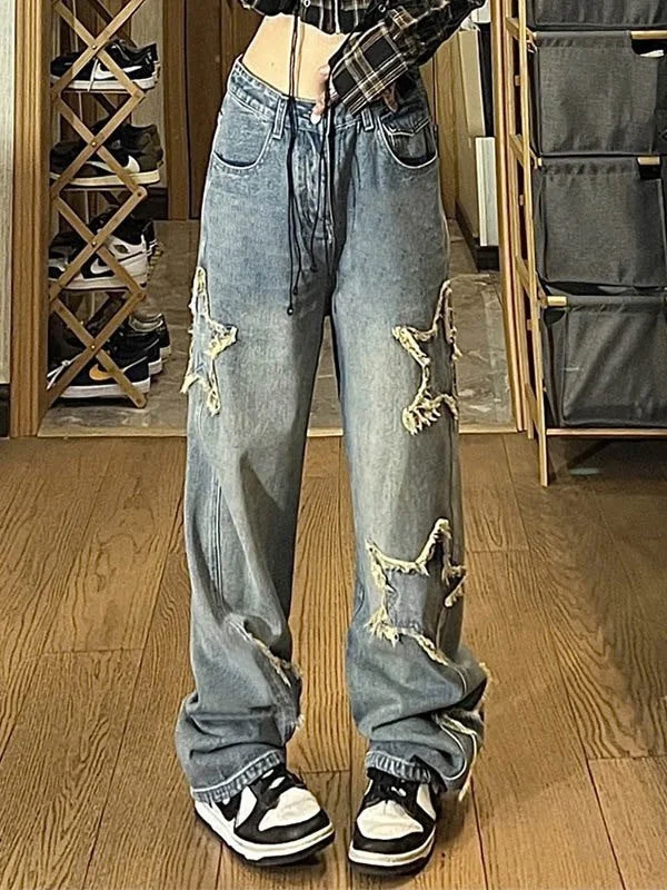 Brownm vintage boyfriend jeans with star patch