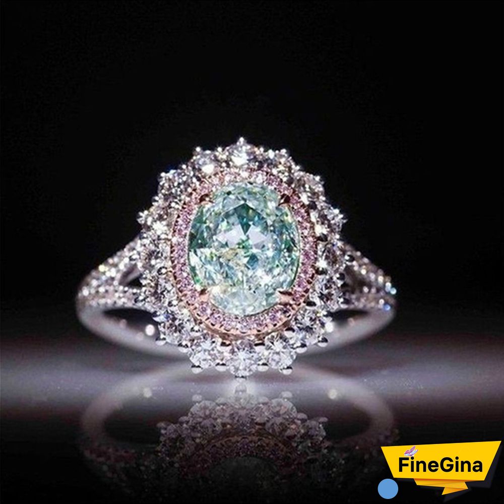 Crystal Diamond Ring Female Set with Green Topaz Gemstone Jewelry
