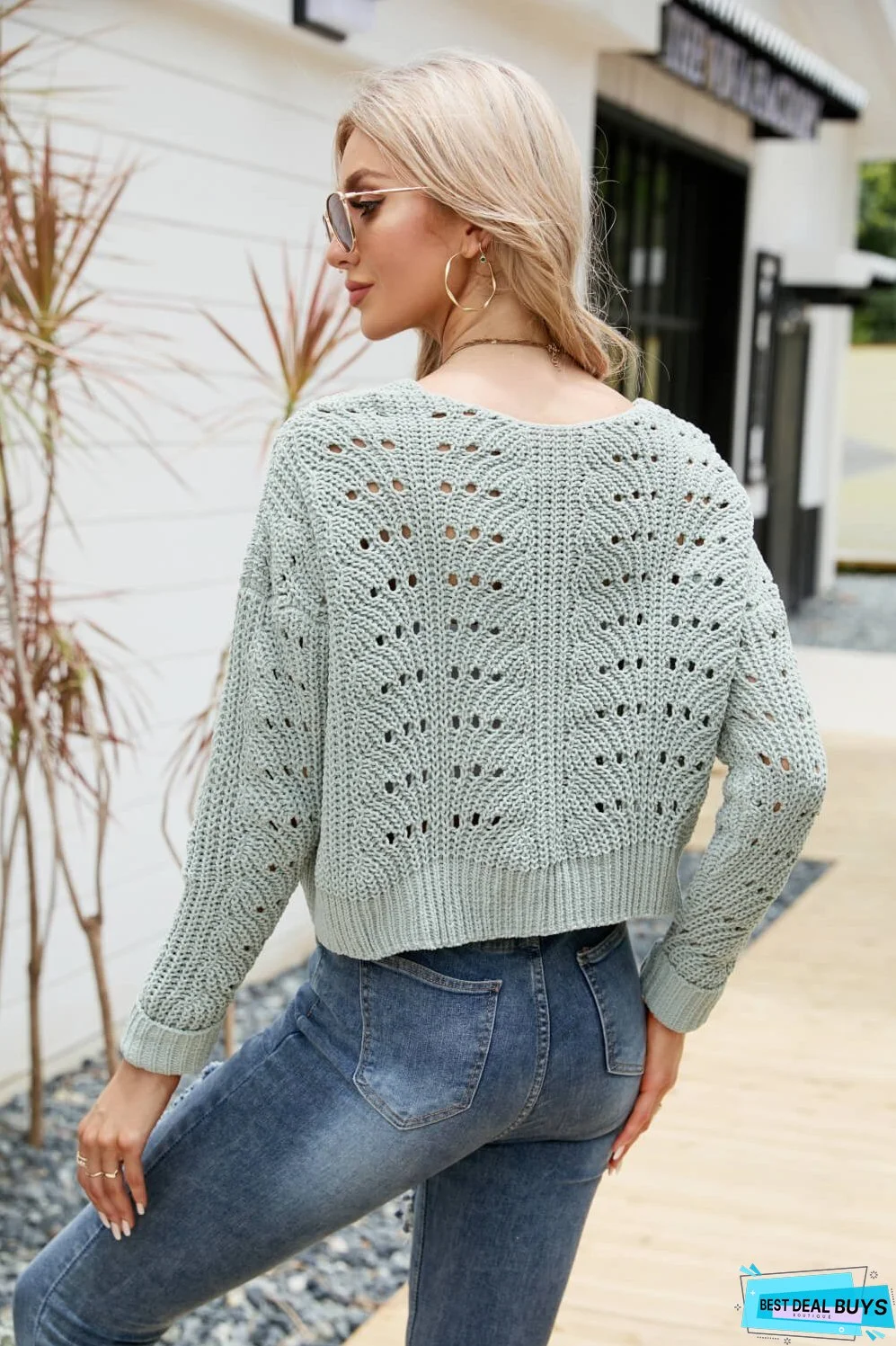 Open Front Cuffed Cropped Cardigan