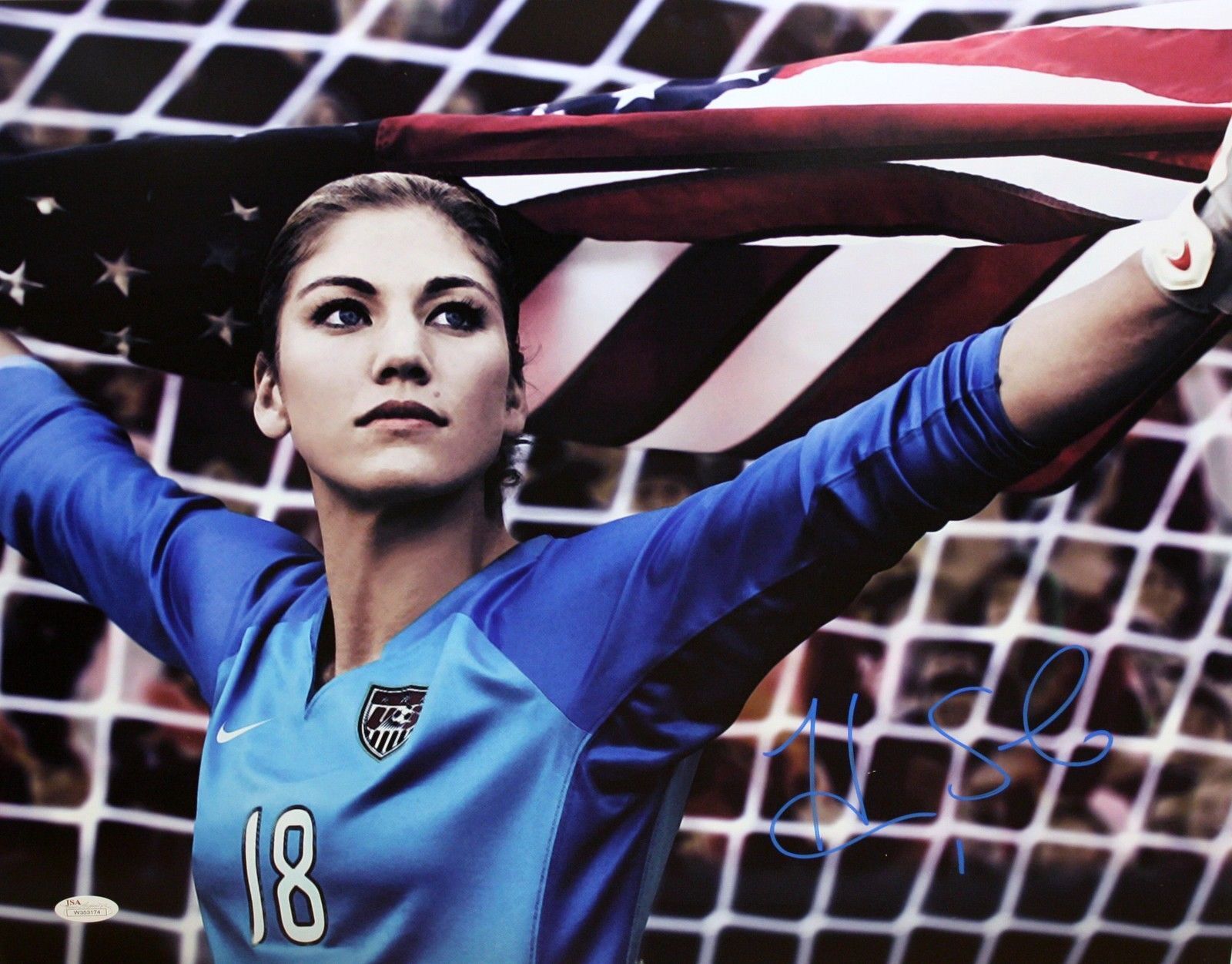 Hope Solo Autographed 16x20 Team USA Holding Flag Photo Poster painting- JSA W Authenticated