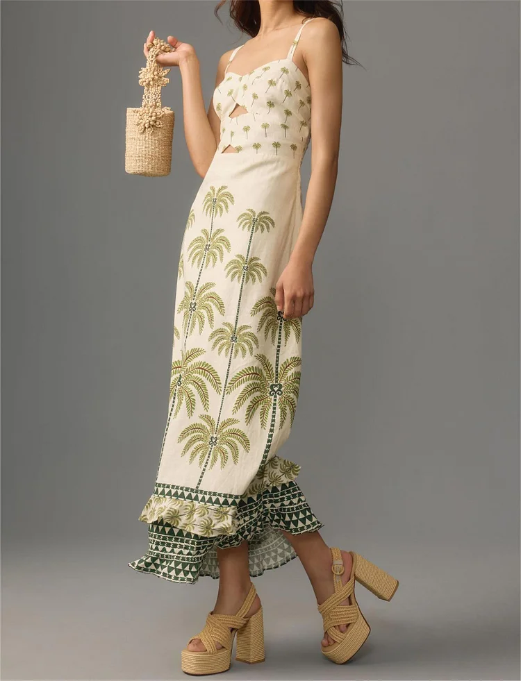 Sleeveless Ruffle-Hem Maxi Dress