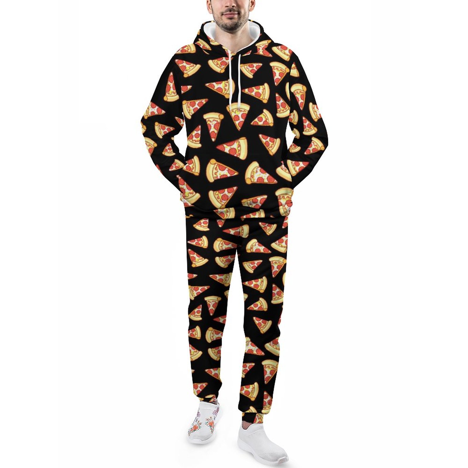 Pepperoni Pizza Slice Drawing Pattern Men's Sweatsuits Set Guys Casual Athletic Pullover And Sweatpants Suit Outfit