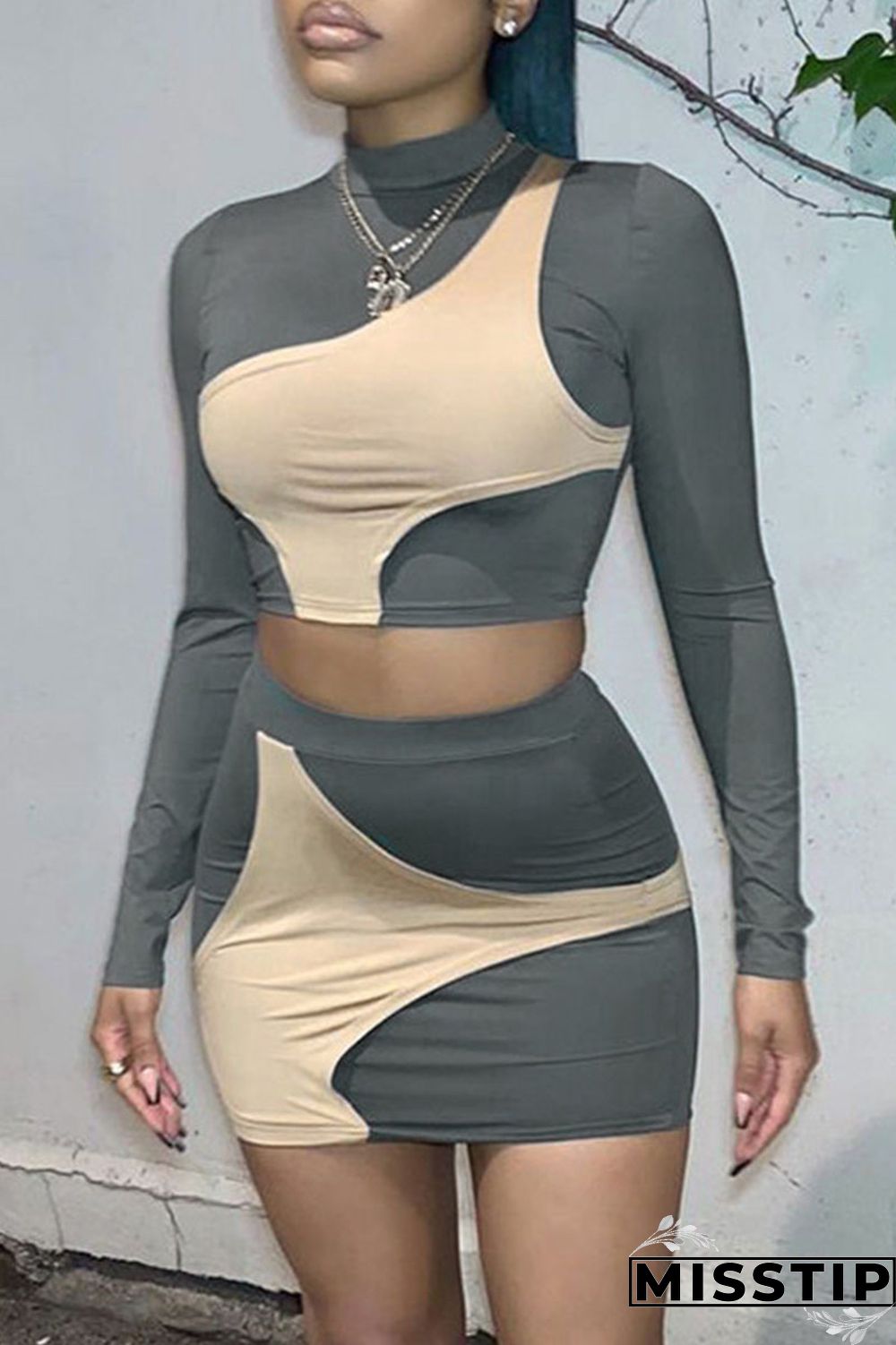 Black Casual Street Solid Patchwork Contrast Half A Turtleneck Long Sleeve Two Pieces