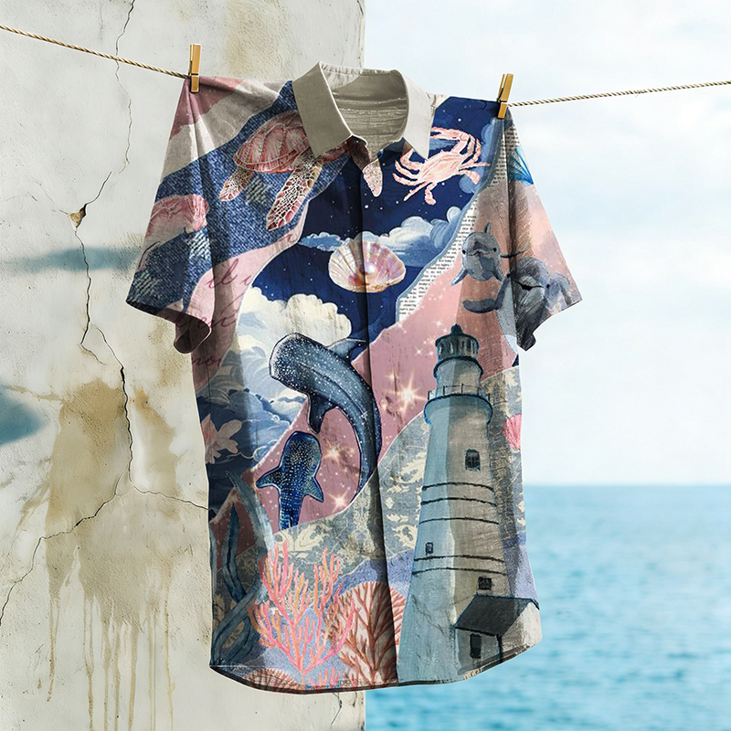 Casual Marine Life Vacation Print Shirt elevenforest