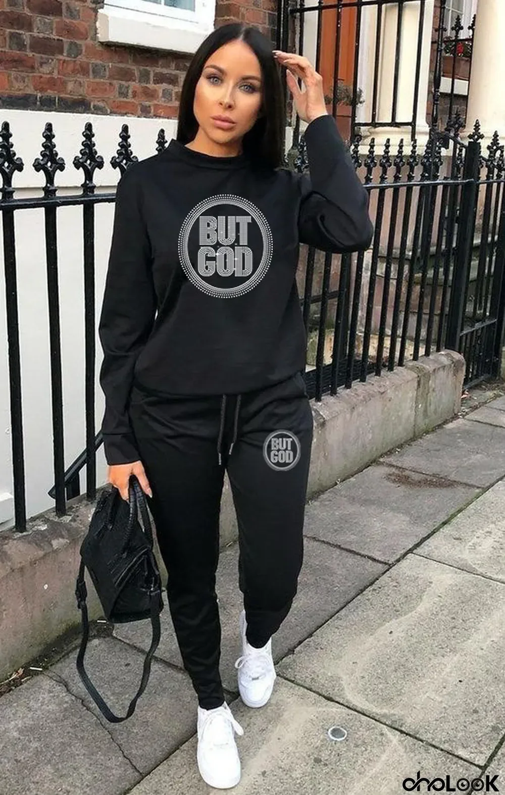 Fall Winter Women's Beaded Casual Round Neck Two Piece Tracksuit