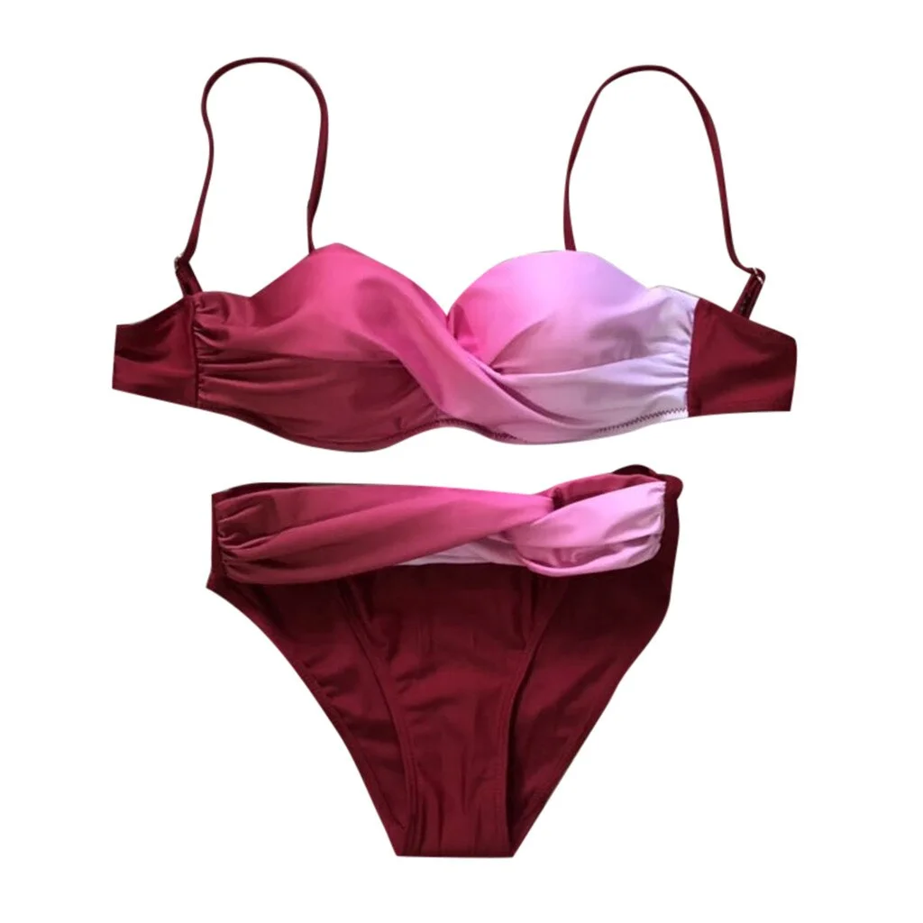 Women Summer Swim Suit Sexy Split Two Piece Swimwear Beachwear Gradient Print Bikini Swimsuit Bathing Beach Suit Tankini Plavky