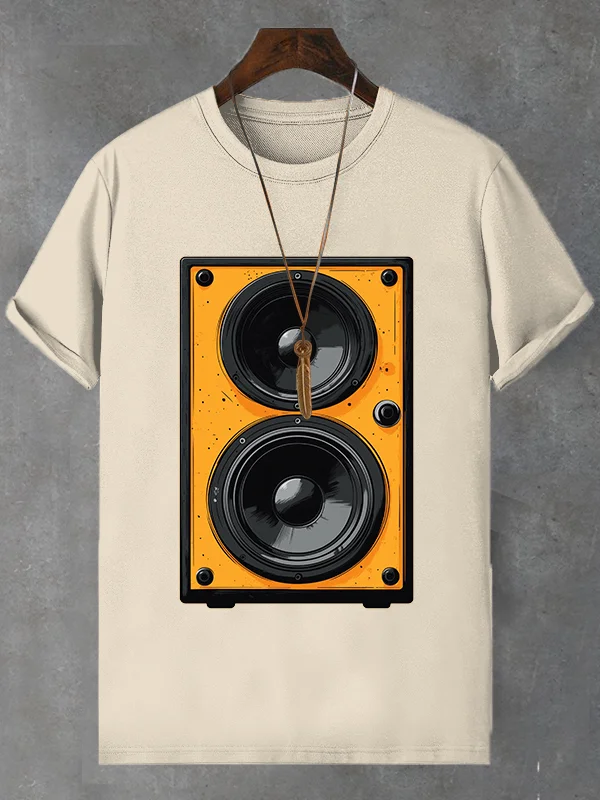 Men's Retro Stereo Nostalgic Music Art Print Cotton Casual T-Shirt