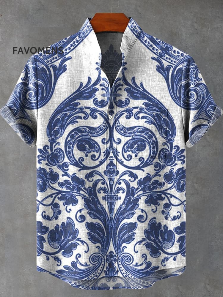 Traditional Mystical Pattern Printed Casual 100% Cotton Shirt Multicolor / S