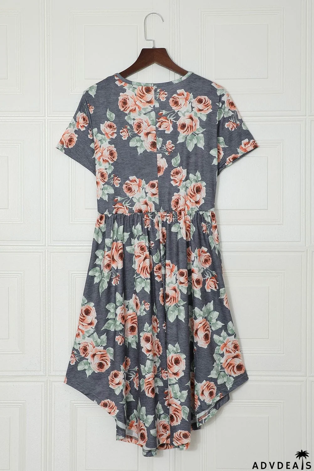Floral Print Short Sleeve Pleated Mini Dress