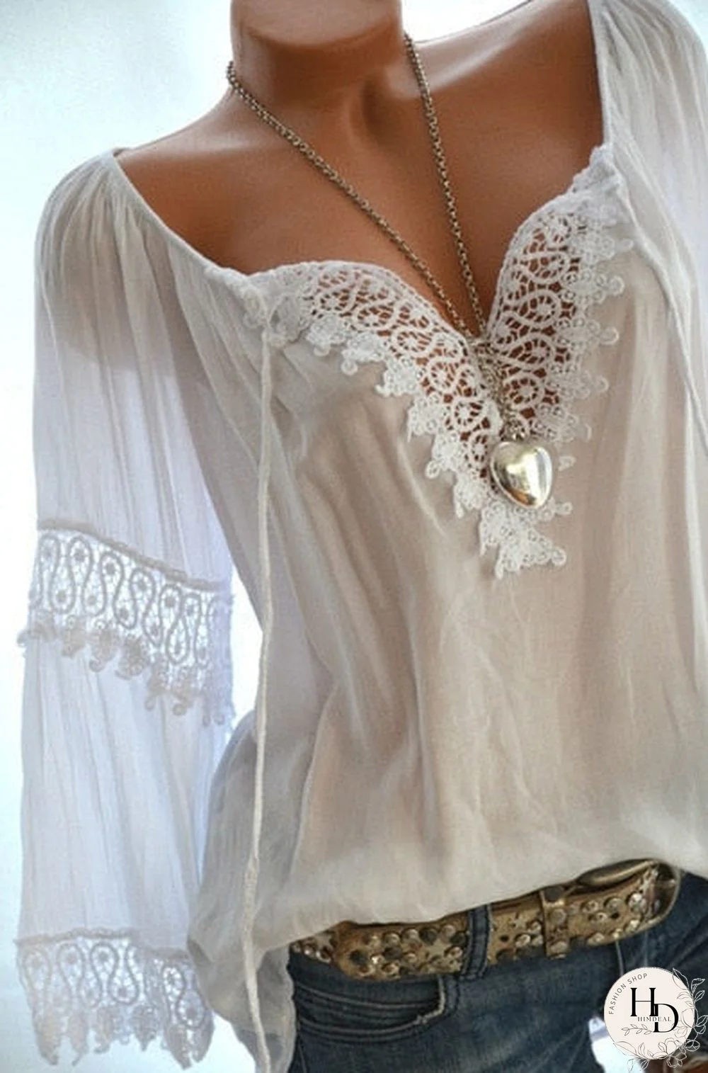 High quality large size loose women blouses summer blouses lace top fashion casual V-neck long sleeve women shirts