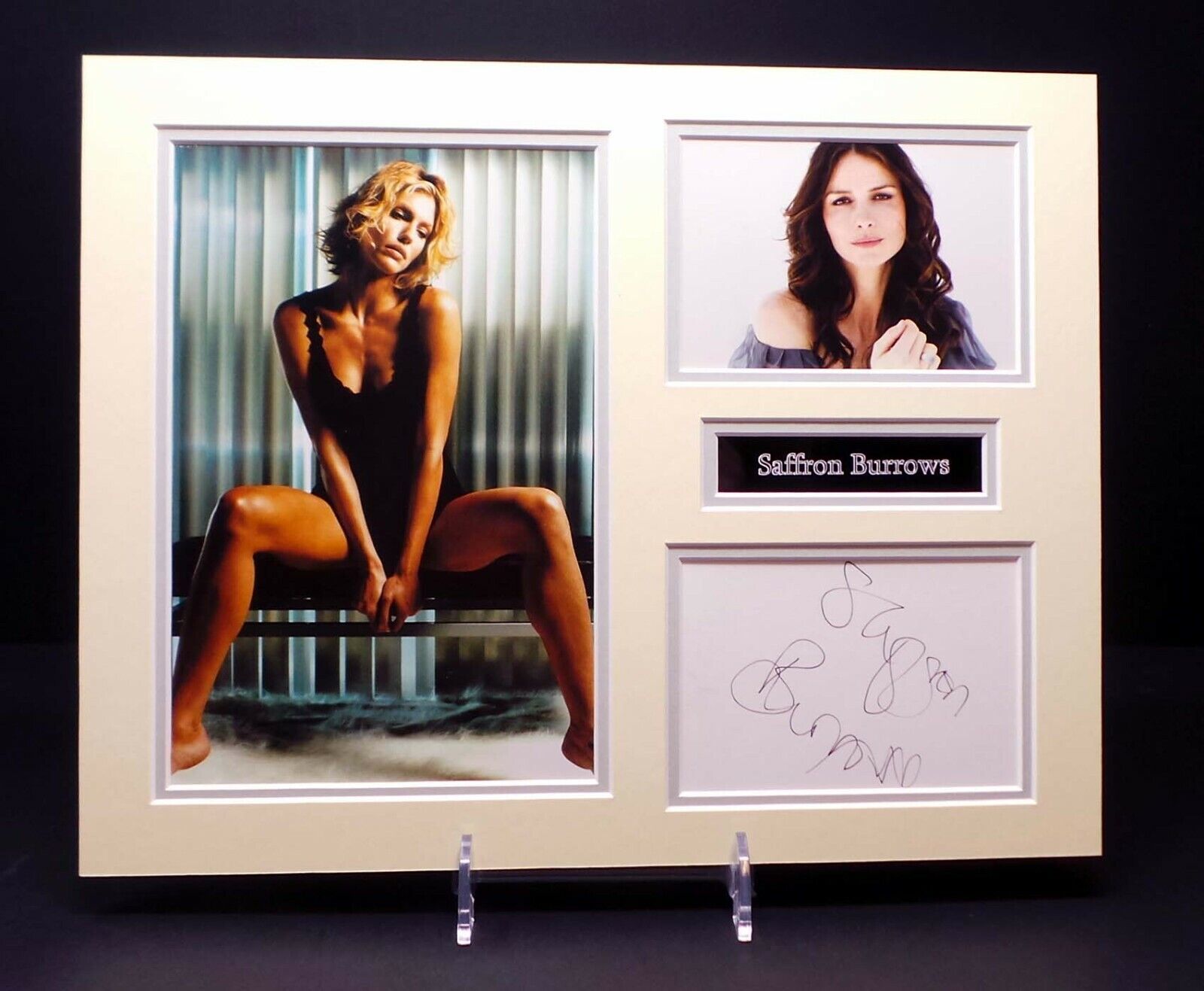 Saffron BURROWS Signed Mounted Sexy Photo Poster painting Display AFTAL RD COA British Model