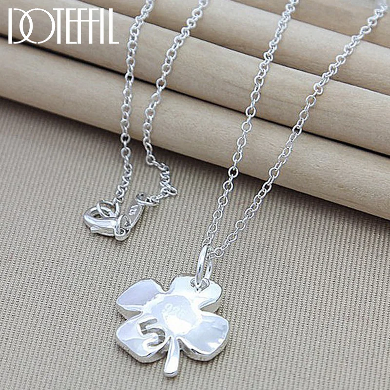 DOTEFFIL 925 Sterling Silver Heart Four Leaf Clover Lucky Number 5 Pendant Necklace 18 Inch Chain For Woman Jewelry