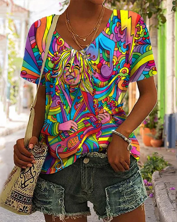 🔥kukelife🔥Hippie Music Casual T-Shirt