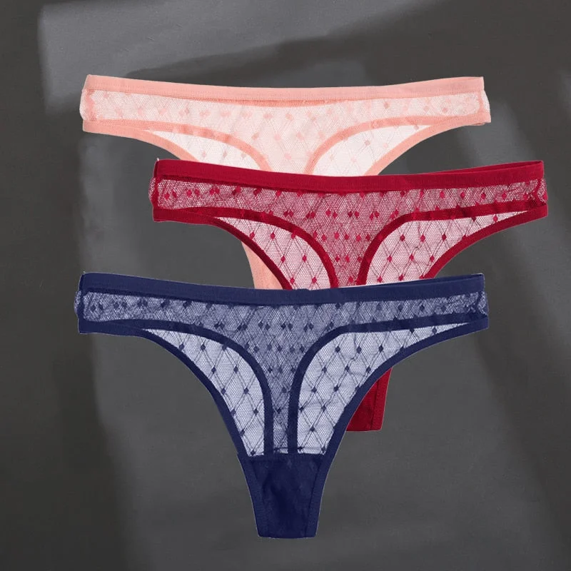 3PCS/Set Women's Panties Sexy G-String Perspective Woman Thong Low-waist Underpants Hollow Out T-back Female Underwear Lingerie