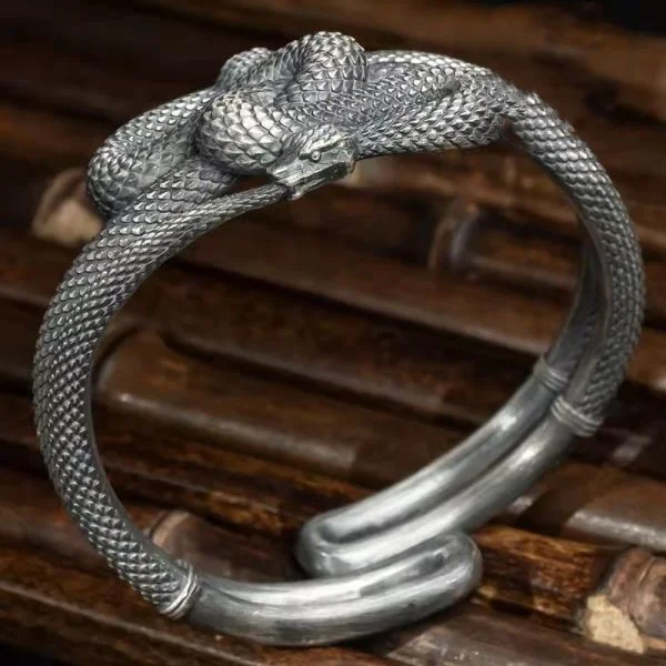 Sterling Silver Handmade Snake Amulet Bracelet