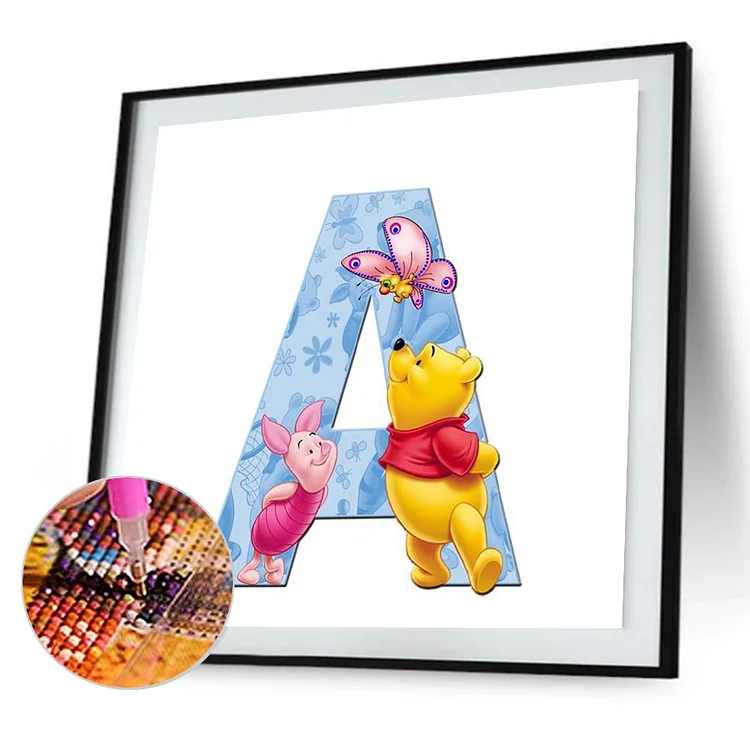 Full Drills Round Diamond Painting - Letter A Winnie The Pooh - 30*30CM