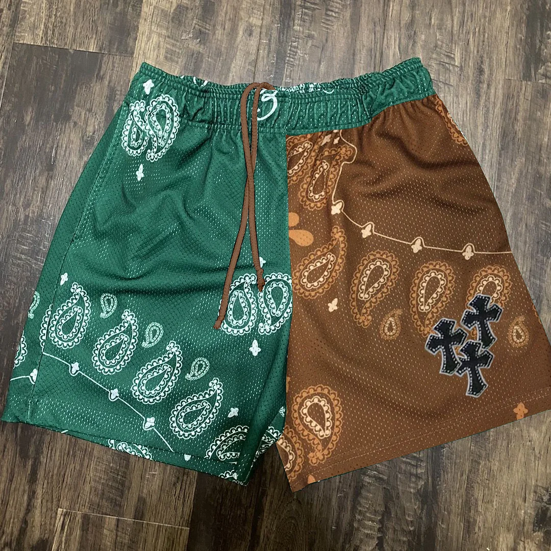 Retro stitching street sports shorts