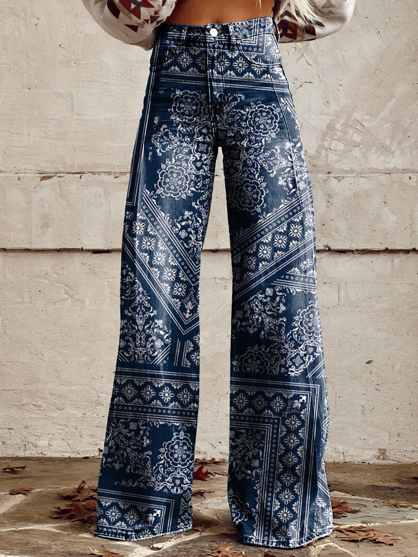 Cashew Flowers Women's Print Casual Wide Leg Pants