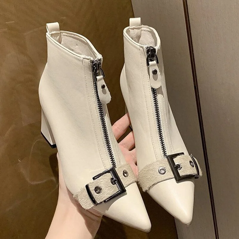 Women's Modern Boots Fashion Pointed Convenient Zipper Ladies Mid Heel Pumps Boots Leisure Ankle Boots Black Women's Shoes