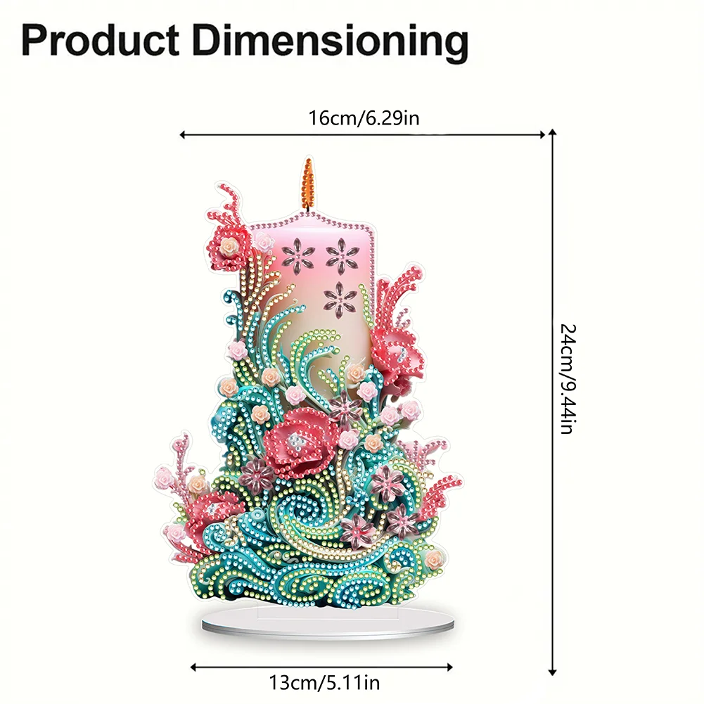 DIY Flowers Candle Acrylic Diamond Painting Tabletop Ornaments Kit for Office Desktop Decor