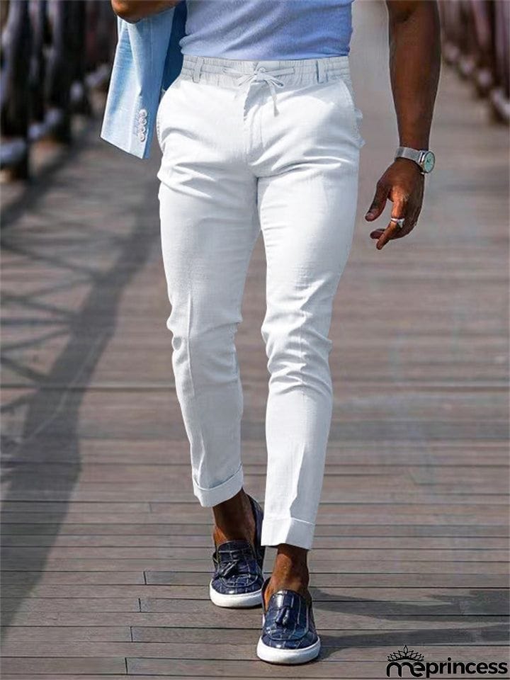 Men's Lace Up Elastic Waist Casual Business Pants