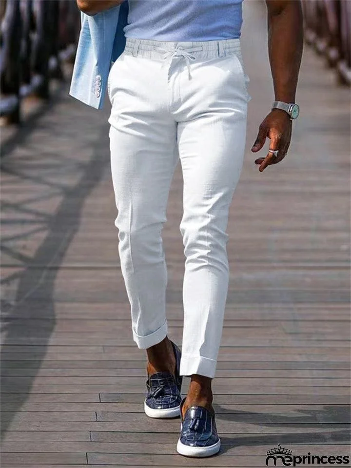 Men's Lace Up Elastic Waist Casual Business Pants