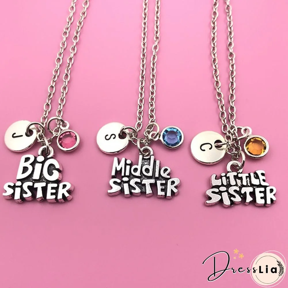 Unique Family Necklace, Sisters Necklaces, Little Sister Necklace, Birthstone Necklace，Big Sister Necklace, Middle Sister Charm Necklace, Sister Pendant, Sisters Gift, Necklace Set