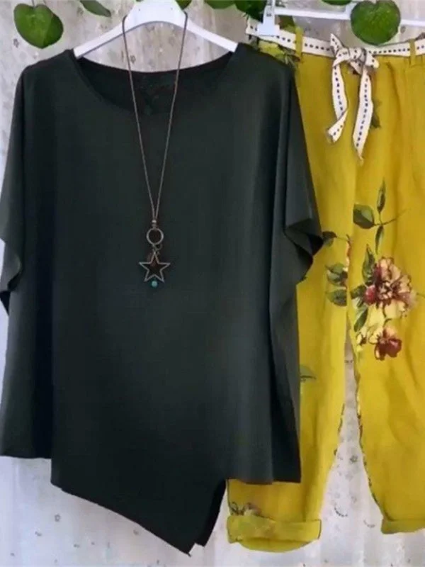 Women's Floral Graphic Printed Scoop Neck Half Sleeve Sets