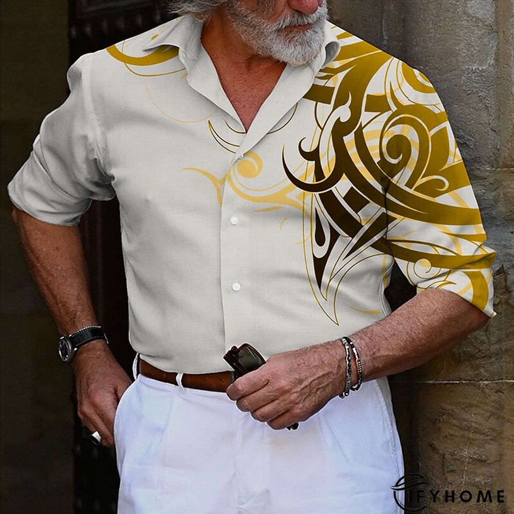 Men's Shirt Graphic Prints Totem Turndown White Yellow Green Gray Outdoor Street Long Sleeve Button-Down Print Clothing Apparel Sports Fashion Streetwear Designer | IFYHOME