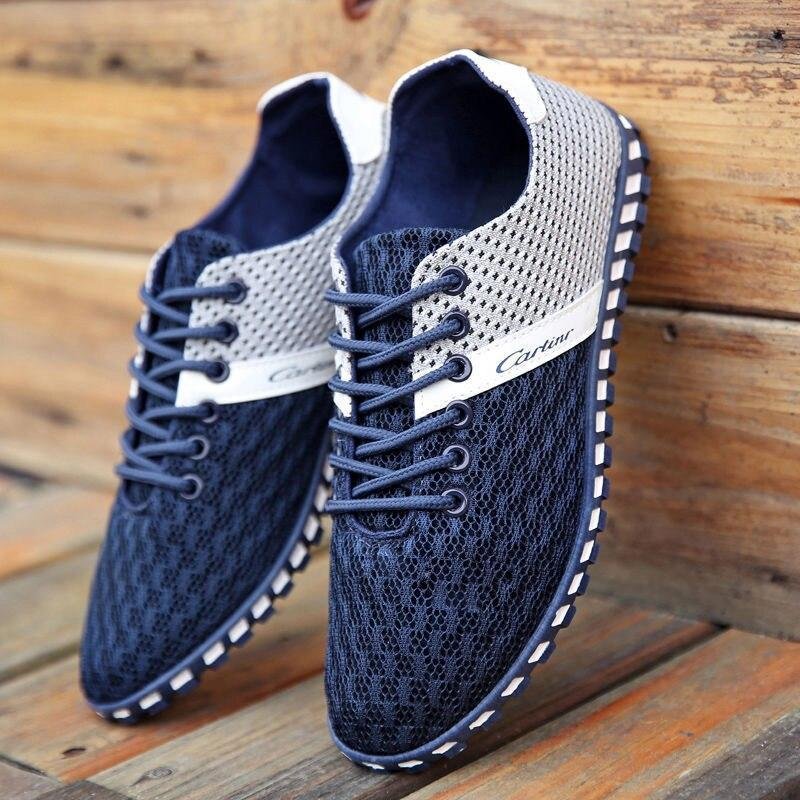 Men Shoes Summer Brand Fashion Men Casual Shoes Lightweight Breathable Men Sneakers Lace Up Gray White Black Red Tenis Man Shoes 1026-1