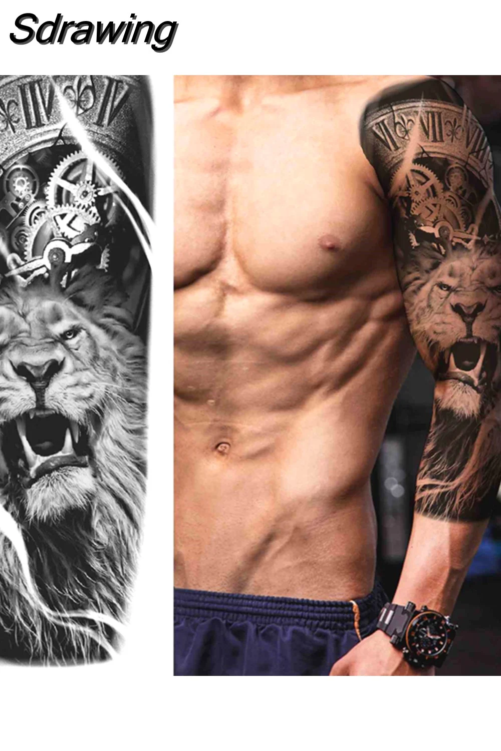 Sdrawing Totem Temporary Tattoo Sleeve For Men Women Adult Fake Flower Shoulder Tatoos Sticker Black Skull Tattoos Big Full Arm 521-0