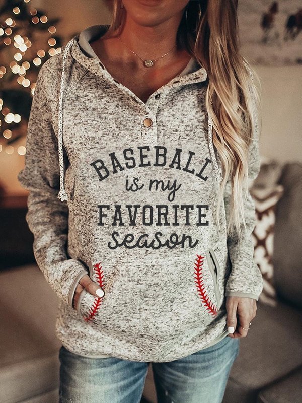 Baseball Is My Favorite Season Print Casual Hoodie