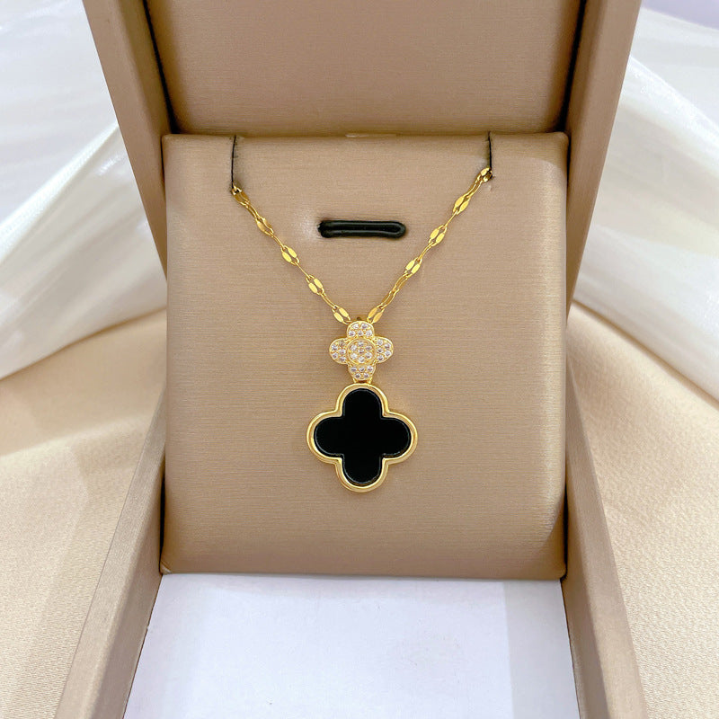 2 Pieces Minimalist Geometric Titanium Steel Diamond Inlay Necklaces