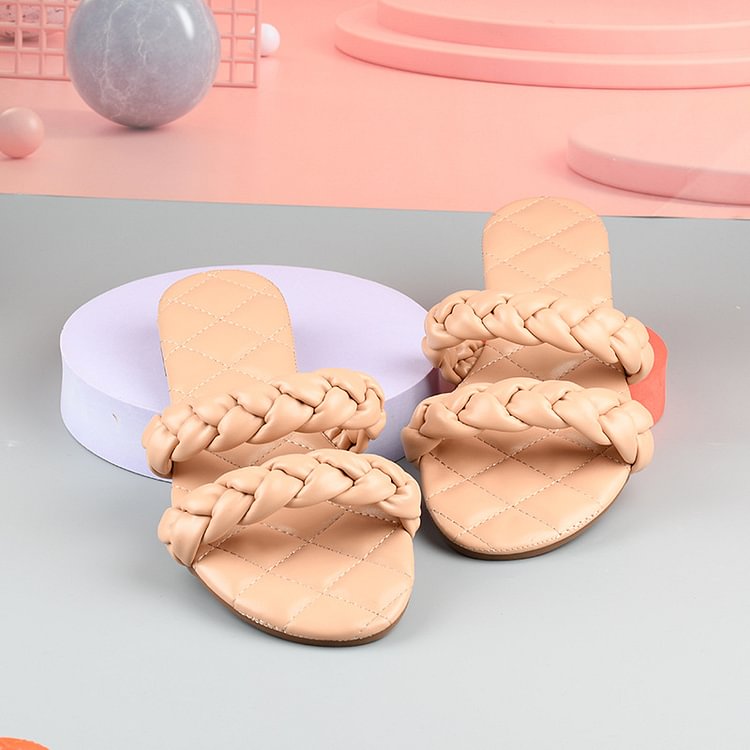 Double Braid Strap Slide Sandals