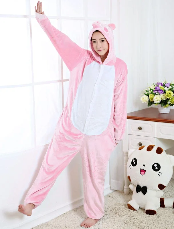 Adult Halloween Costume Kigurumi Pajama Pig Pink Onesie Flannel Animal Sleepwear Novameme