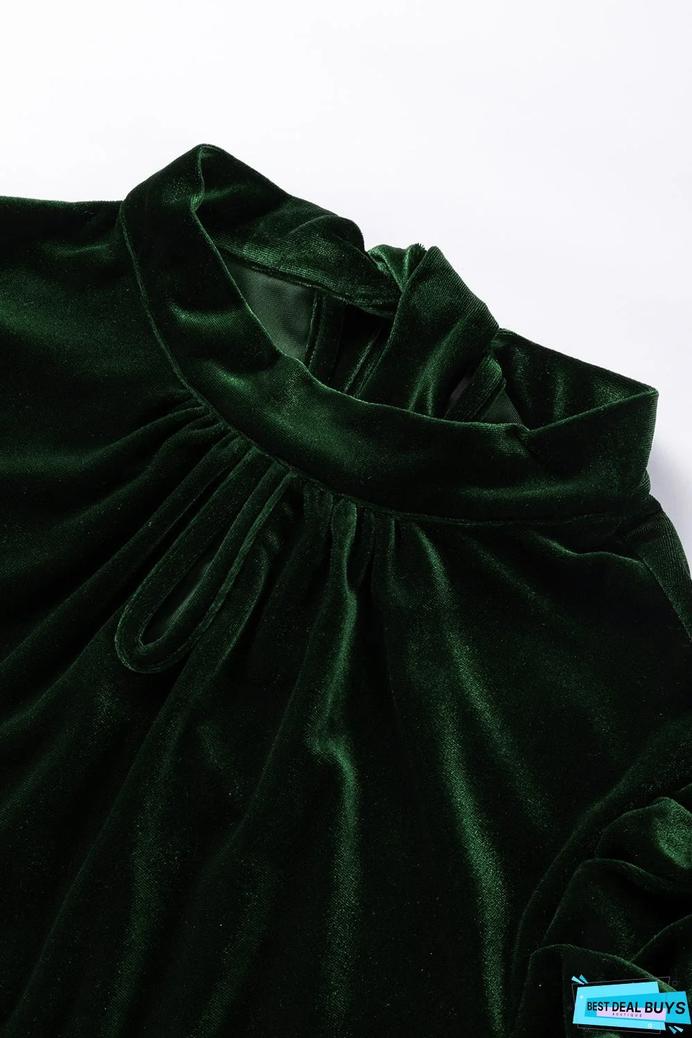 Mock Neck Puff Sleeve Velvet Blouse