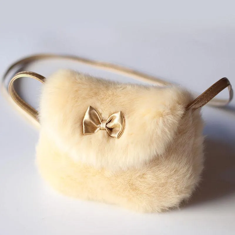 2018 Brand New Baby Girls Furry Now Bags Warmly Children Cross Body Mini Purse Bowknot Artificial Fur Bag Kids Birthday Gifts