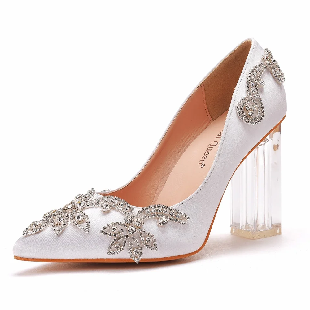 Breakj Breakj Cm Crystal Transparent Square Tip Single Shoe Bridal Shoes Silk Satin Cloth Diamond Skirt Shoes Wedding Shoes