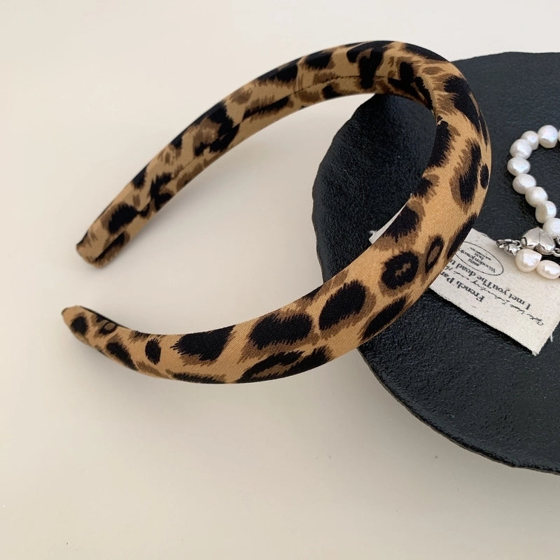 Retro Fabric Leopard Print Headband Wide Version High Skull Top Modified Face High Sense Pink Leopard Print Headband Hair Clip Hair Ring For Women