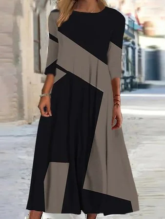 Color Block Crew Neck Dresses